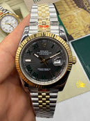 Rolex DateJust 41mm Wimbledon Aço/Dourado Mostrador Cinza Luneta Canelada