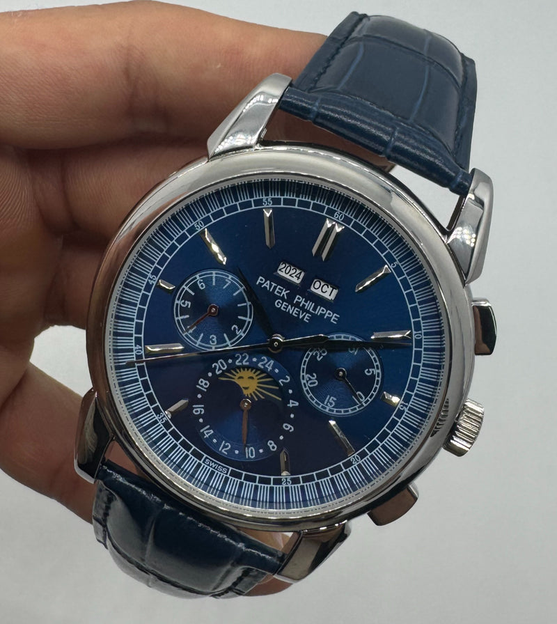 Patek Phillippe Fases da Lua 42mm Aço, Pulseira Couro
