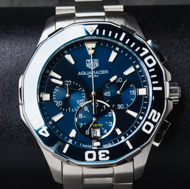 Tag Heuer Aquarecer Aço 43mm, Mostrador Azul, Bezel Rotativo Azul