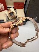 Patek Philippe Nautilus Fases da Lua 40mm, Aço/Rose, Mostrador Marrom