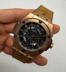 Hublot King Power 48mm Aço/Rose, Mostrador Preto Esqueleto