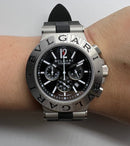 Bvlgari Titanium Crono 44mm - Aço - Mostrador Preto Pulseira Borracha