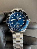 Tag Heuer Aquarecer GMT 43mm Aço, Mostrador Azul Luneta Preto/Azul