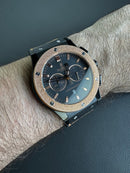 Hublot Classic Chrono Rosè 45mm Mostrador Preto Puls. Borracha/Couro