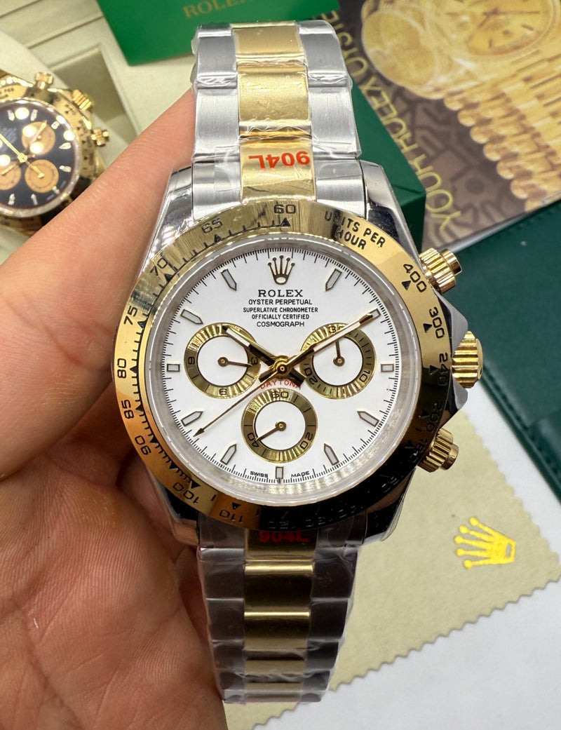 Rolex Daytona 40mm Aço/Dourado, Mostrador Branco