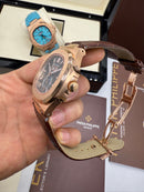 Patek Philippe Nautilus 39mm, Aço/Rose Mostrador Chumbo, Pulseira Couro