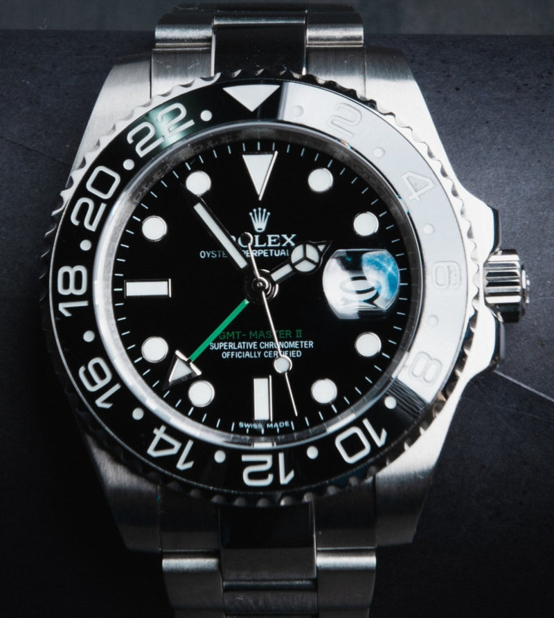 Rolex GMT Master II 40mm Aço Mostrador Preto Luneta Preta