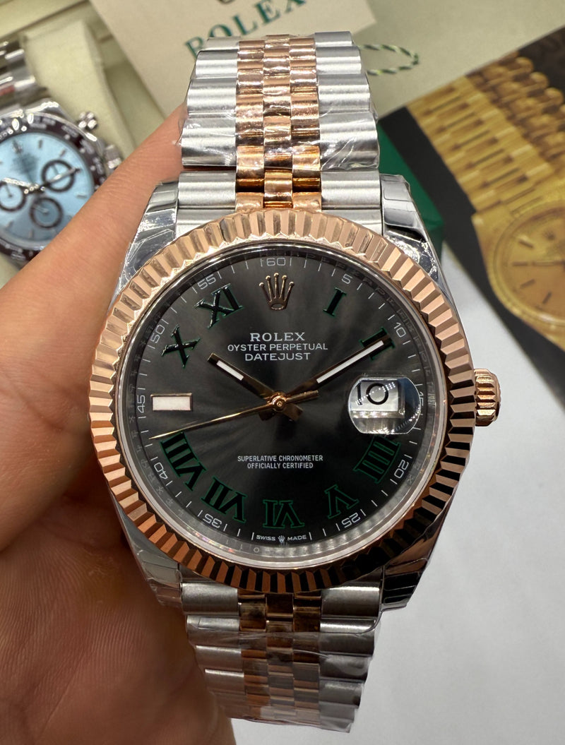 Rolex Datejust 41mm - Aço/Rose - Wimbledon - Pulseira Jubilee - CLONE