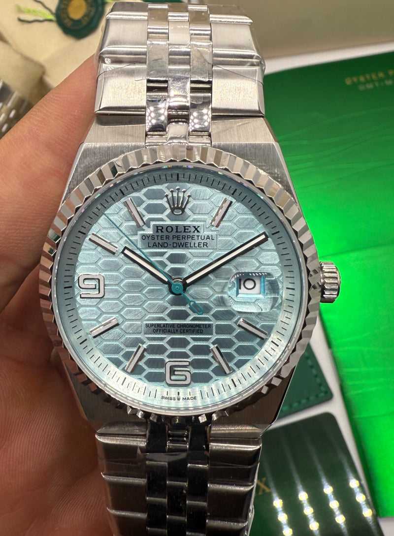 Rolex Oyster Perpetual Land‑Dweller 40mm Aço, Mostrador Azul Glacial