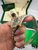 Rolex Date-Just 31mm/36mm Aço/Dourado, Mostrador Verde, Luneta Canelada