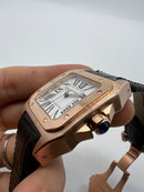 Cartier Santos 41mm/36mm - Aço/Rose - Mostrador Branco - Puls. Couro