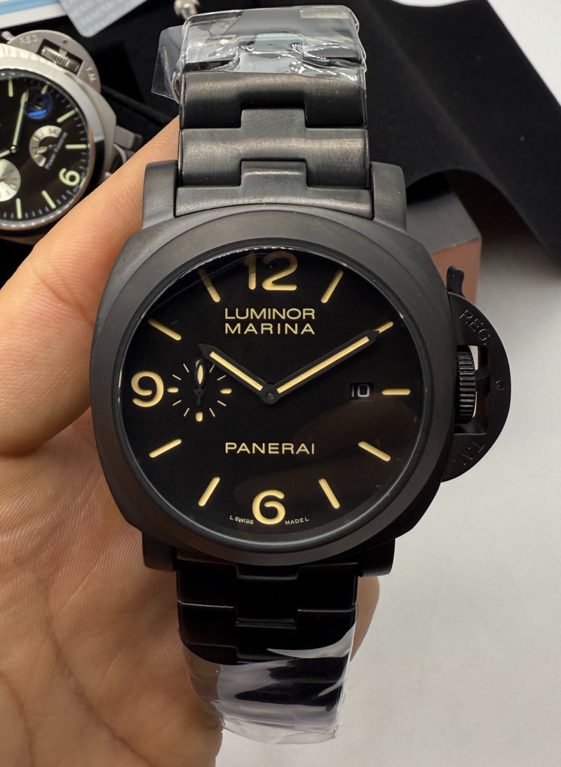 Panerai Luminor Marina 44 mm Aço/OxBlack Mostrador Preto