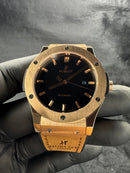 Hublot Classic Fusion 45mm Aço Rosê Mostrador Preto Puls. Couro com Borracha