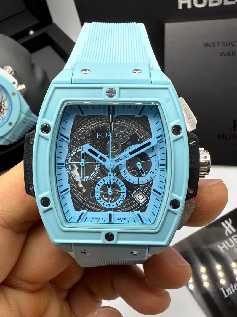 Hublot Spirit Of Big Bang Blue Magic 42mm, Aço Mostrador Azul Esqueleto