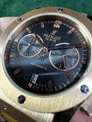 Hublot Classic Chrono 45mm Aço Rosê Mostrador Preto Pulseira Couro com Borracha