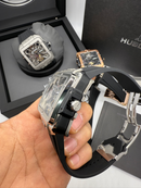Hublot Square Bang Turbilhão Aço 45mm, Mostrador Cinza Esqueleto