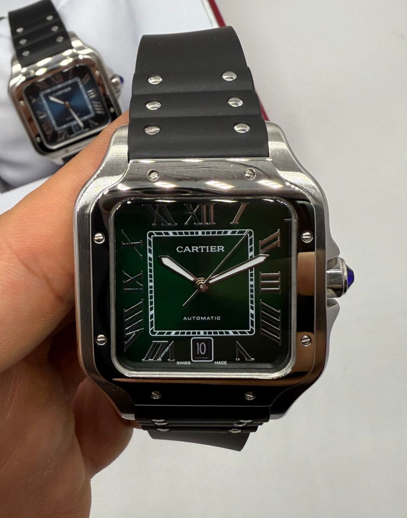 Cartier Santos 40mm - Aço Mostrador Verde - Pulseira Borracha