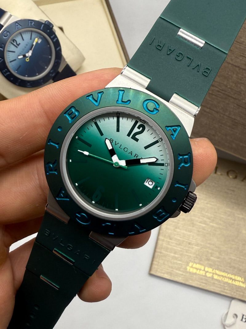 Bvlgari Alumium 41mm - Mostrador Verde Aluminio Pulseira Borracha