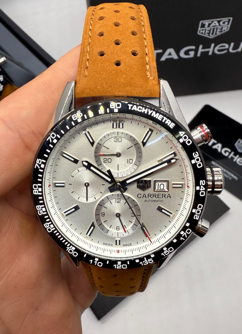 TAG Heuer Carrera Aço Calibre S, Chronograph Eletrônico, 44 mm, Puls. Couro