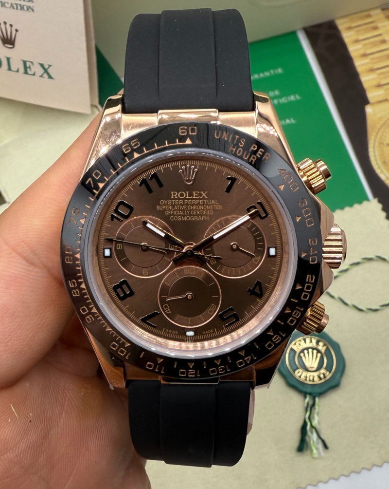 Rolex Daytona 40mm Rose Mostrador Marrom Luneta Preta