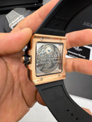 Hublot Square Bang Turbilhão Aço/Rose 45mm, Mostrador Preto Esqueleto