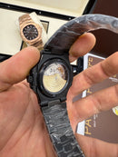 Patek Philippe Nautilus 39mm Aço/OxBlack, Mostrador Preto