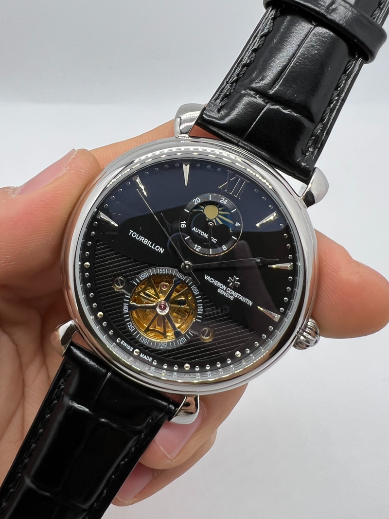 Vacheron Constantin Fases da Lua Turbilhão Aço 42mm, Mostrador Preto