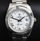 Rolex Day-Date 40mm Aço, Mostrador Branco Luneta Canelada