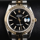 Rolex Datejust 41/36mm Aço/Dourado Mostrador Preto Luneta Canelada