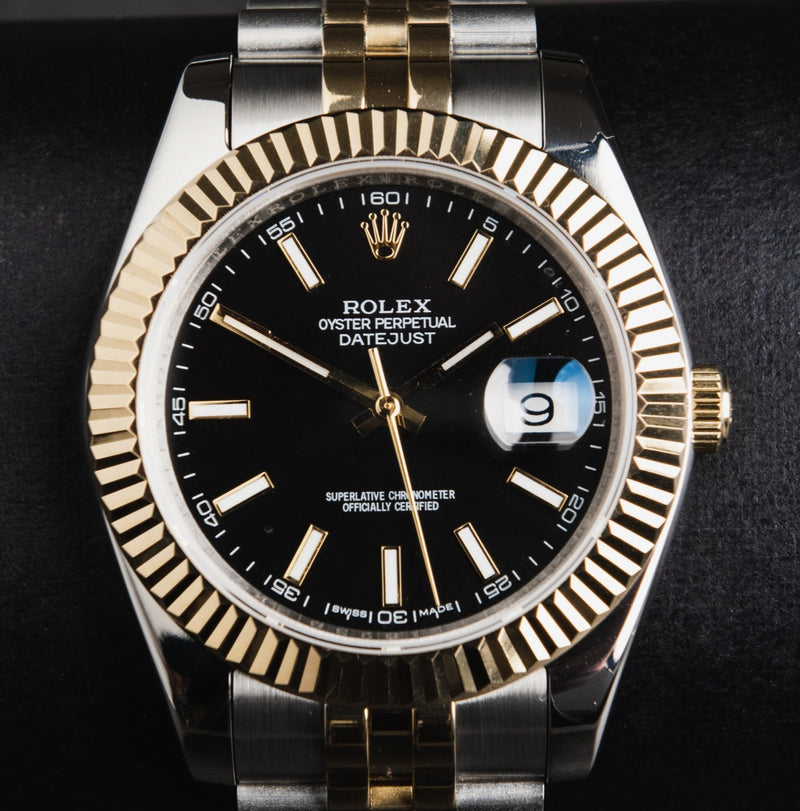Rolex Datejust 41/36mm Aço/Dourado Mostrador Preto Luneta Canelada