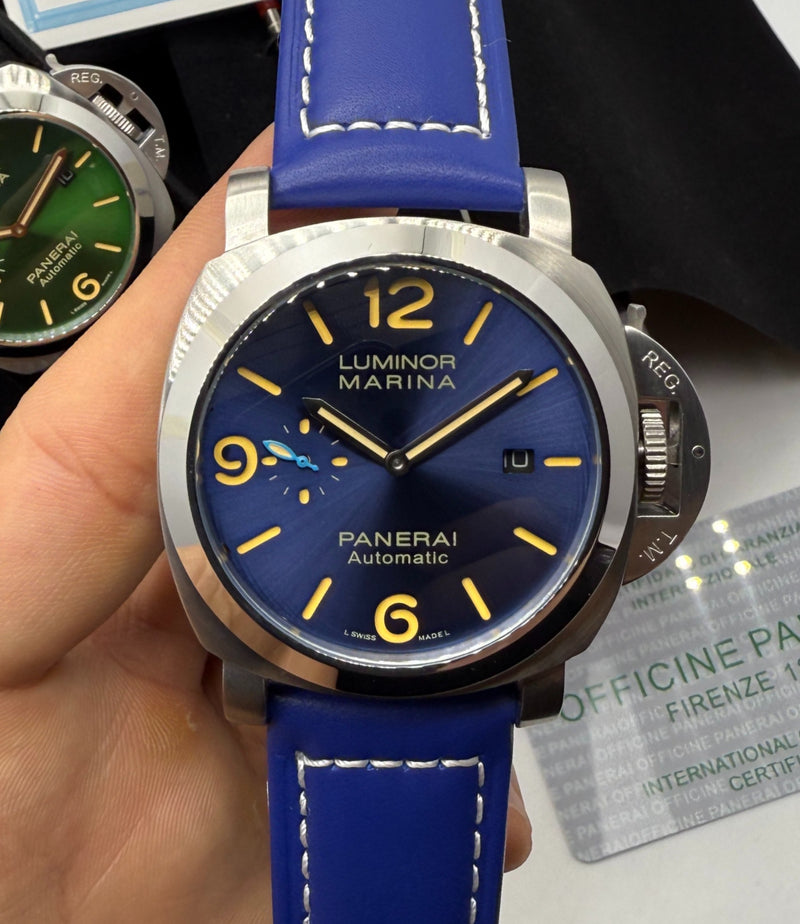 Panerai Luminor Marina 44 mm Aço Mostrador Azul - Pulseira Couro