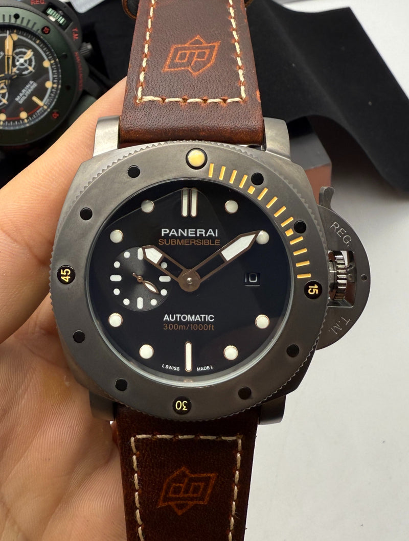 Panerai Submersible 47mm Aço Mostrador Preto, Puls. Couro