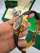 Rolex Daytona Black/Gold 40mm - Mostrador Dourado - Pulseira OysterFlex - CLONE