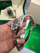 Rolex Date-Just 31mm/36mm Aço/Rose, Mostrador Cinza, Luneta Canelada
