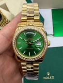 Rolex Day-Date Presidente Diamond 36mm Dourado Mostrador Verde