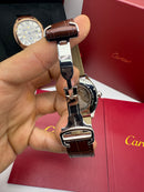Cartier Drive 41mm Aço - Mostrador Branco - Pulseira Couro