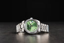 Rolex Day-Date 40mm Aço, Mostrador Verde Luneta Canelada