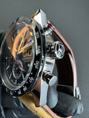 Tag Heuer Carrera Aço 43mm, Mostrador Preto, Puls. Couro