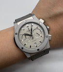 Hublot Classic Chrono 45mm Aço All Silver Pulseira Borracha/Couro