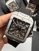 Hublot Square Bang Turbilhão Aço/OxSilver 45mm, Mostrador Cinza Esqueleto