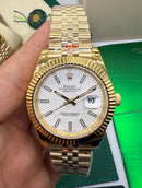 Rolex Date-Just 41mm Dourado, Mostrador Branco, Luneta Canelada