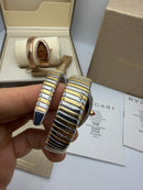 Bvlgari Serpenti Tubogas 01 Volta 35mm Aço/Dourado Mostrador Cinza - Cravejado