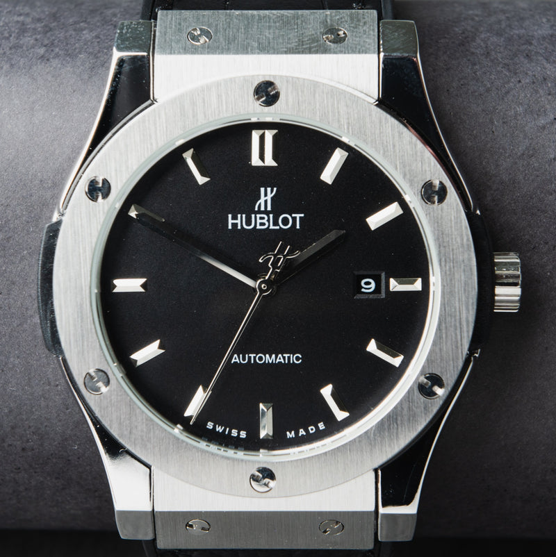 Hublot Classic Fusion 45mm Aço Mostrador Preto Bisel Aço