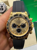 Rolex Daytona Black/Gold 40mm - Mostrador Dourado - Pulseira OysterFlex - CLONE
