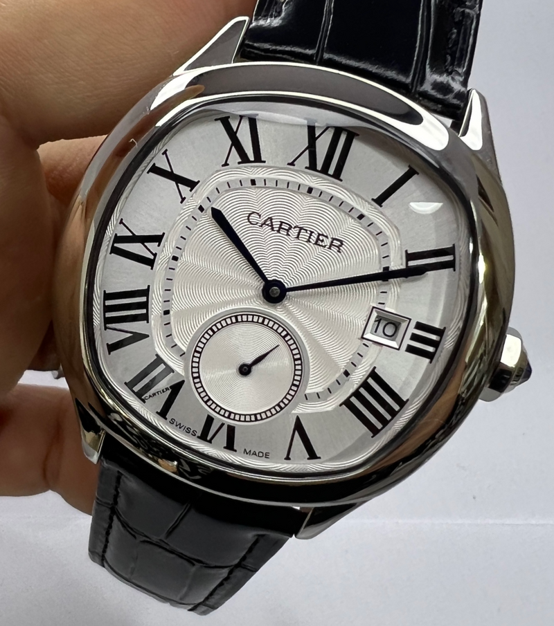 Cartier Drive 41mm Aço - Mostrador Preto - Pulseira Couro