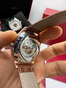 Cartier Drive 41mm Turbilhão Central Aço/Rose - Mostrador Branco, Pulseira Couro