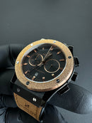 Hublot Classic Chrono Rosè 45mm Mostrador Preto Puls. Borracha/Couro