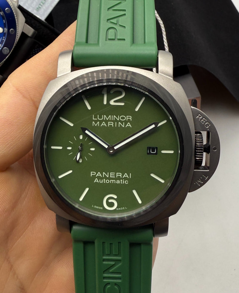 Panerai Luminor Marina 44mm Aço Mostrador Verde Pulseira Borracha