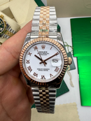 Rolex Date-Just 31mm/36mm Aço/Rose, Mostrador, Branco, Luneta Canelada