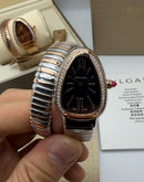 Bvlgari Serpenti Tubogas 01 Volta 35mm Aço/Rose Mostrador Preto - Cravejado